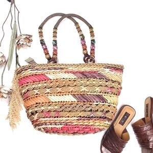 Miami Blue Multicolored Straw Beaded Hobo